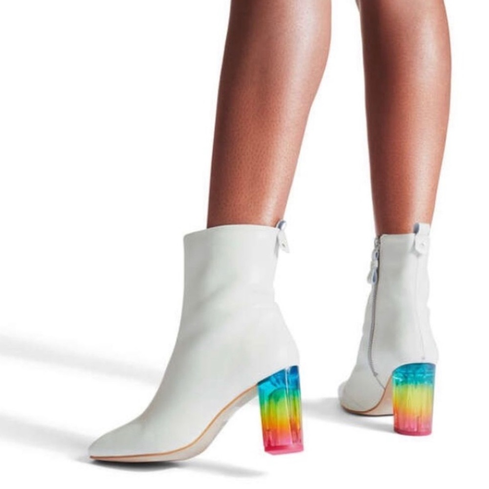 Like New Kurt Geiger London, the Rainbow  Leather Block Heel Booties